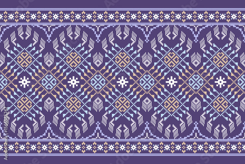 Cross stitch pattern concept showcasing traditional ethnic geometric pattern, Design for textile, background,carpet,wallpaper,clothing,wrapping,Batik,fabric,Vector illustration	
