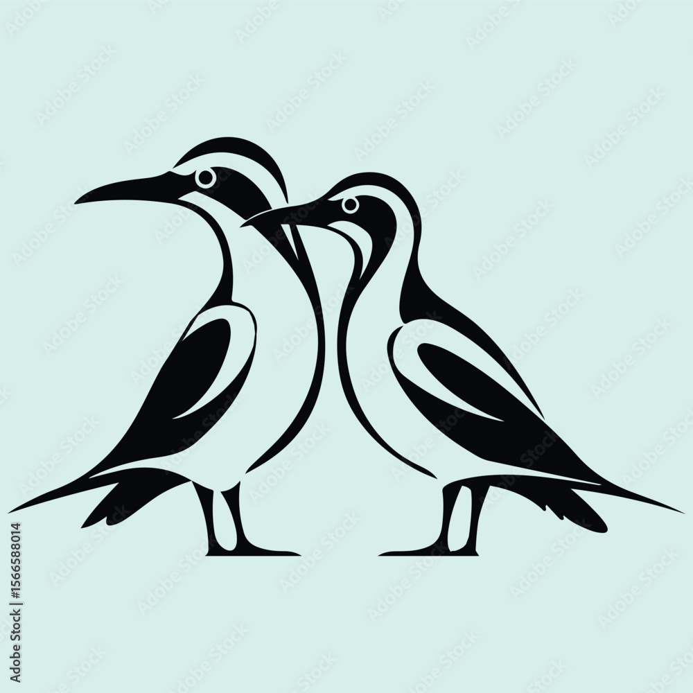 Fototapeta premium Albatross Couple Silhouette Icon Elegant Seabird Love Illustration