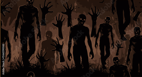 Rise of the Dark Undead with Grasping Hands in a Nightmare Landscape