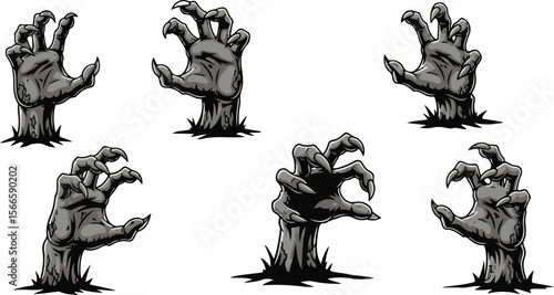Zombie Hands Emerging from the Ground in Horror Cartoon Style