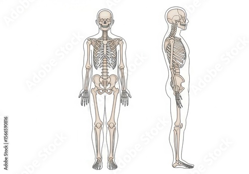 Human Skeleton Anatomy: Anterior and Lateral Views