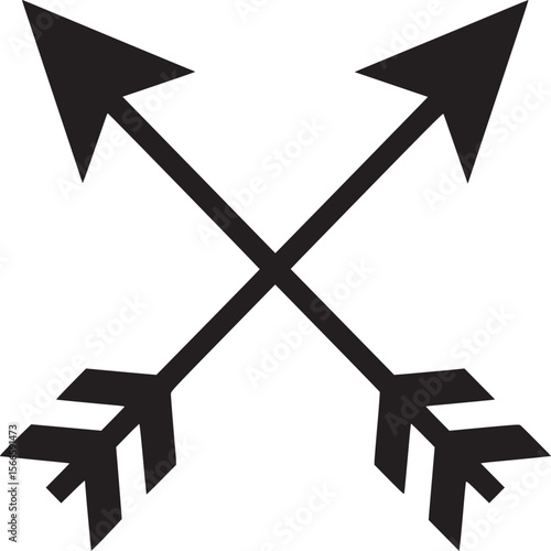 Crossed arrows clip art vector graphic illustration design element in black and white for archery or tribal on transparent background