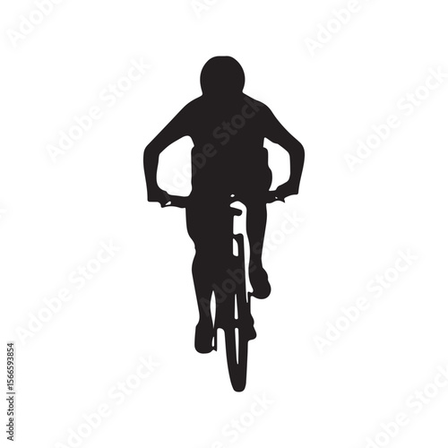 Cyclist Silhouette Riding Bicycle Front View Vector Icon