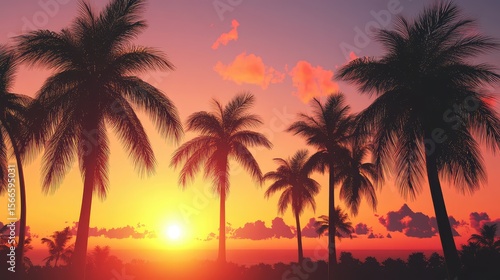 realistic palm trees sunset
