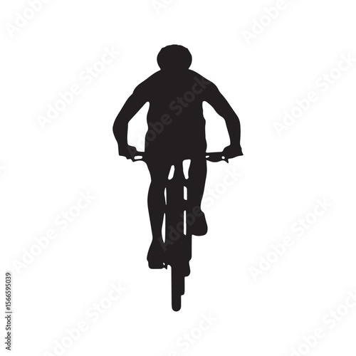 Cyclist Silhouette Riding Bicycle Front View Vector Icon