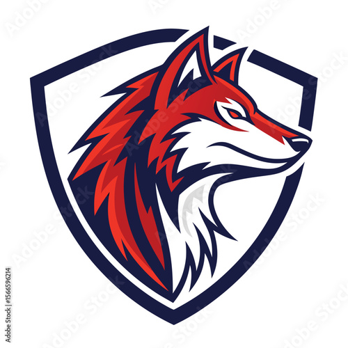 Red wolf head inside shield