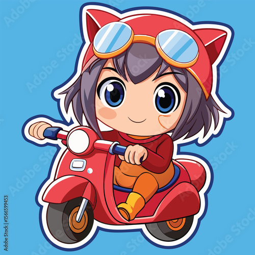 Cute girl on a red scooter