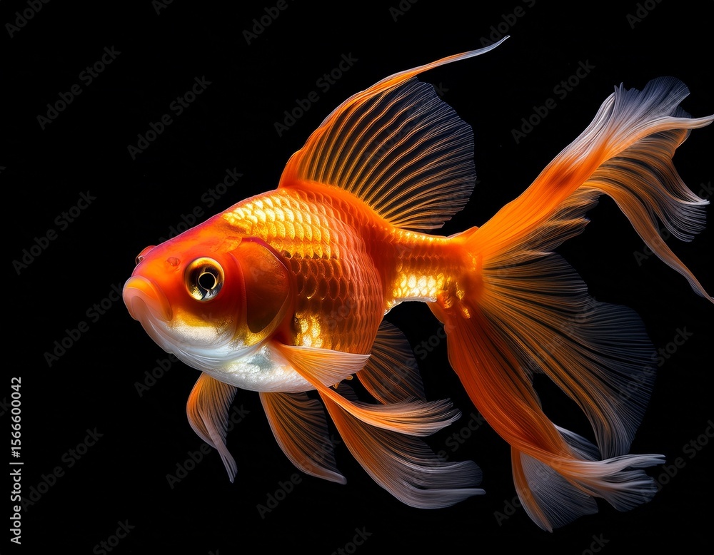 goldfish swims gracefully against a black background showcasing its vibrant color and delicate fins goldfish swims gracefully against a black background showcasing its vibrant color and delicate fins
