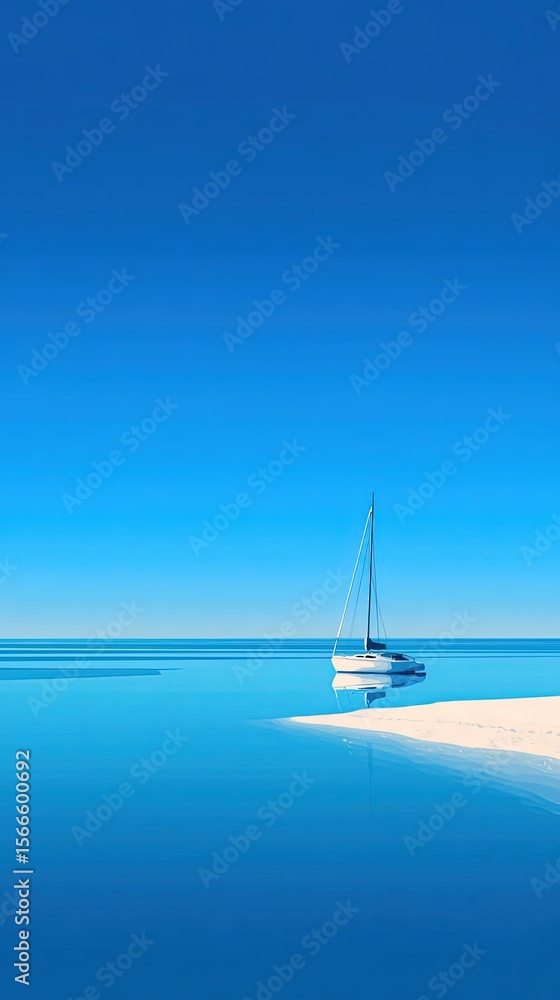 Fototapeta premium A minimalist vector art of a single sailboat in a calm sea