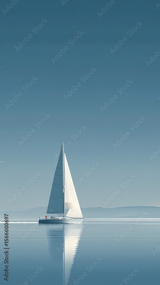 Fototapeta premium A minimalist vector art of a single sailboat in a calm sea