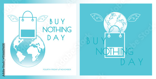Buy Nothing Day two posters with the Earth, shopper and wings minimalistic style