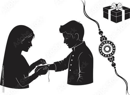 Rakhi Bandhan  Sister Tying Rakhi to Brother Silhouette Vector