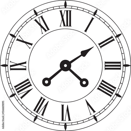 Vintage clock face with roman numerals illustration for timekeeping and design elements stock vector image on transparent background