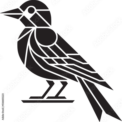 Geometric bird logo design black and white vector illustration modern minimalist simple abstract animal art on transparent background