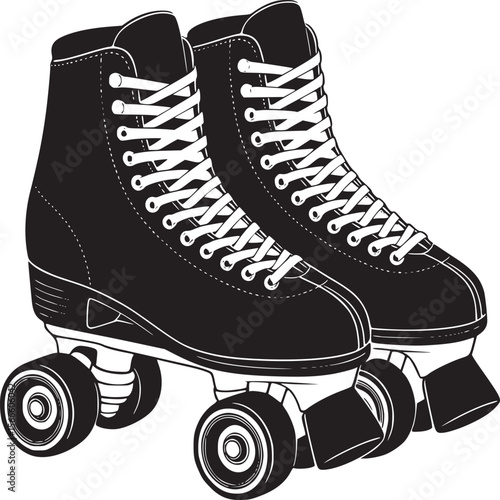 Classic black roller skates vector illustration for skating rink rentals and roller derby equipment needs on transparent background