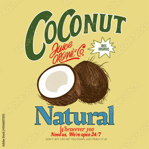 Coconut Juice graphics in vector. natural coconut fruit illustration. coconut fruit t shirt design in vector. summer tee shirt print artwork.