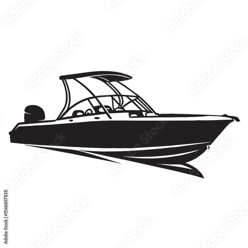 silhouette photo of speedboat with white background