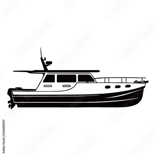 silhouette photo of speedboat with white background