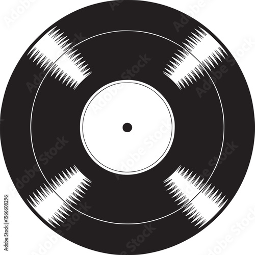 Vinyl record art black and white illustration music album retro audio disc dj turntable vintage design on transparent background