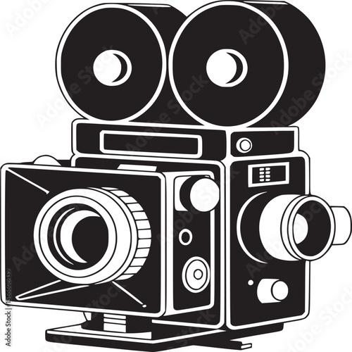 Vintage movie camera vector illustration, retro film camera icon, cinema equipment, video camera drawing design on transparent background
