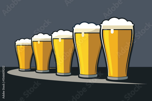 Cold golden lager with frothy white foam in a mug, isolated on a dark background
