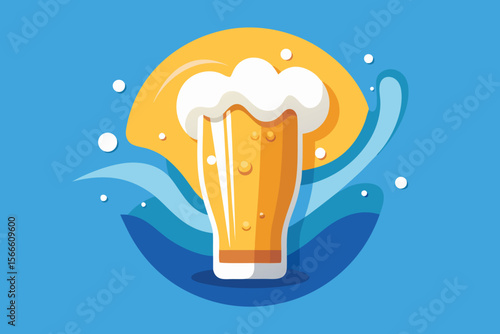 Abstract vector illustration of a cartoon worm in a foamy beer mug, blending ice cream vibes with a celebratory pub drink