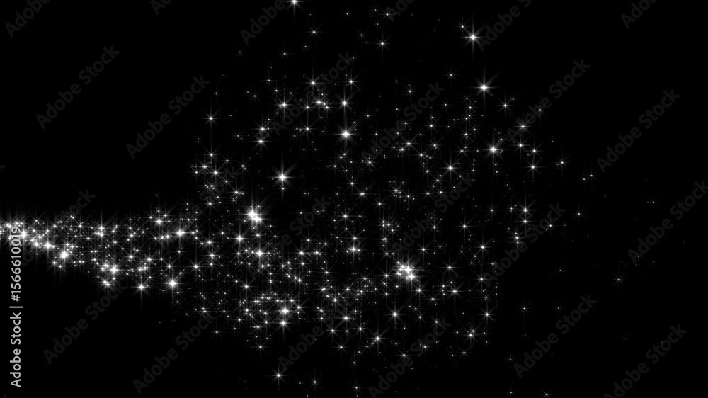 white sparkle stars glitters light trail alpha channel loop 4k animation, shiny glowing star on transparent background overlay design element	
