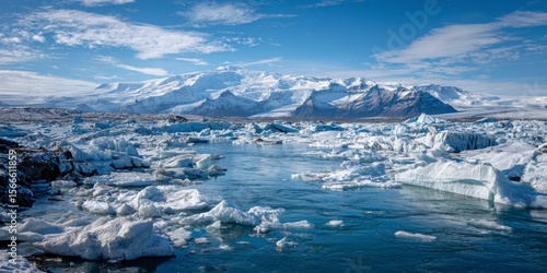 Wallpaper Mural Iceberg Floats Near Snowy Mountain Torontodigital.ca