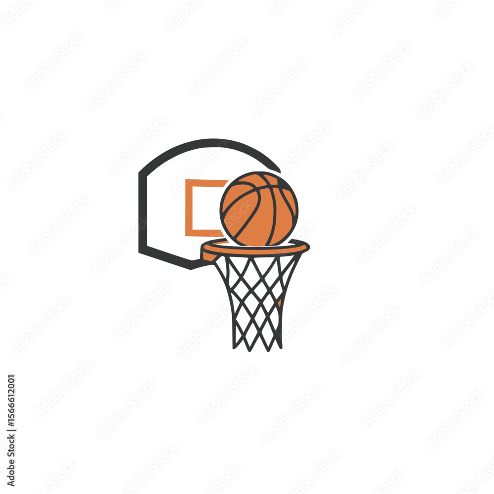 basketball hoop with ball icon, orange and grey, modern sports logo, isolated on white basketball hoop with ball icon, orange and grey, modern sports logo, isolated on white