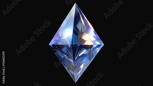 Faceted diamond crystal prism fractal glowing transparent blue gem with chromatic dispersion light reflections sparkling elegance on black background