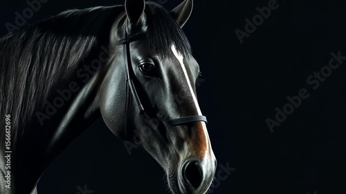 Elegant black horse portrait on dark background
