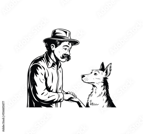 Dog love with his owner vector in black color with white background.