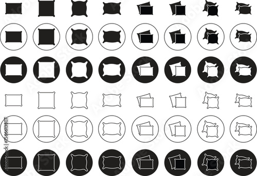 Realistic pillow square shape icons set. Comfortable pillows cushion for sleep, rest, relax mockups in flat and line collection.
