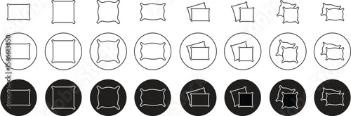 Realistic pillow square shape icons set. Comfortable pillows cushion for sleep, rest, relax mockups in line collection.
