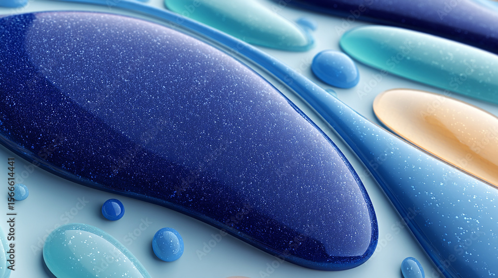 Obraz premium Vibrant blue and teal liquid forms with sparkling textures create a mesmerizing abstract composition.
