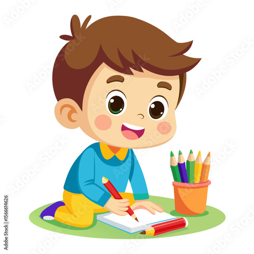 boy drawing with pencils