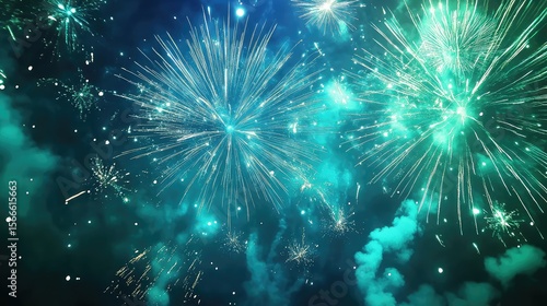 Wallpaper Mural photo blue and green fireworks Torontodigital.ca