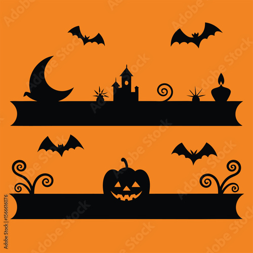 Halloween Elements Design and Text dividers doodle set Wedding decorative elements ornament borders lines Hand