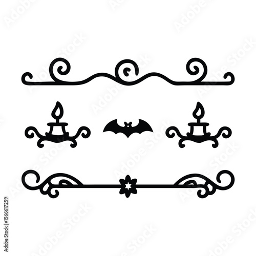 Halloween Elements Design and Text dividers doodle set Wedding decorative elements ornament borders lines Hand