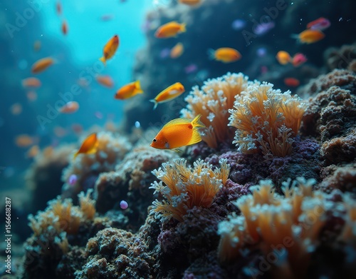 Wallpaper Mural Swirl of colorful wrasses exploring coral mounds with darting blennies and hovering cleaner fish Generative AI Torontodigital.ca