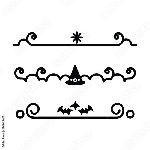 Halloween Elements Design and Text dividers doodle set Wedding decorative elements ornament borders lines Hand