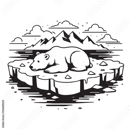 A polar bear rests on a shrinking ice floe image vector.