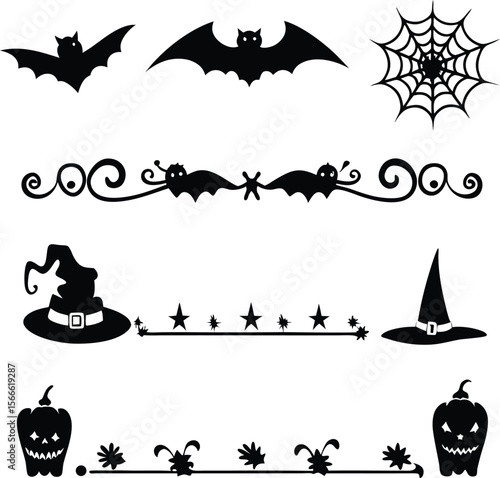 Halloween Elements Design and Text dividers doodle set Wedding decorative elements ornament borders lines Hand