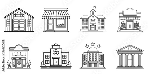Building Icon Set. Diverse Architectural Styles And Functions Collection. Isolated Vector Illustration