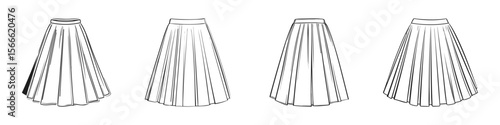 Pleated Skirt Design Set. Fashion Illustration Collection. Isolated Vector Illustration