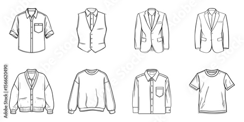 Men'S Clothing Line Art Set. Fashion Apparel And Style Concepts Collection. Isolated Vector Illustration