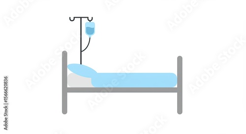 Illustration of a hospital bed with an IV drip bag, medical treatment concept.