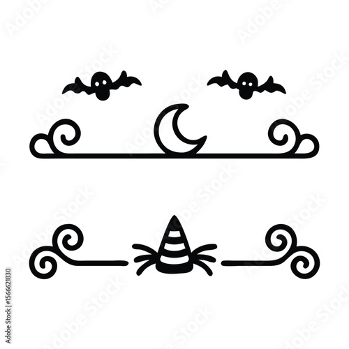 Halloween Elements Design and Text dividers doodle set Wedding decorative elements ornament borders lines Hand