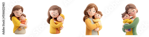 Happy mom and baby png with warm hug in 3d transparent for mother day presentation.