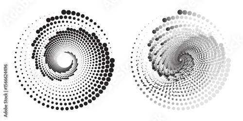 Halftone circular dotted black frames set. Circle dots texture isolated on white background white abstract